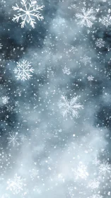 Whirling winter snowflakes drifting through midnight hush.