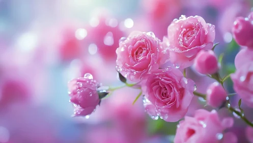 Pink Peonies with Dew: Botanical Macro Study in Soft Focus.