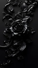 Black and White Rose with Ornamental Flourishes