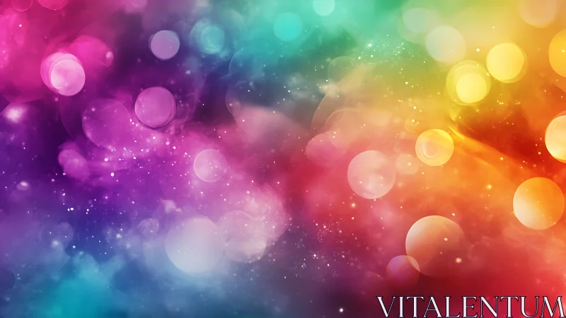 Glowing rainbow nebula drifts with soft bokeh lights and color