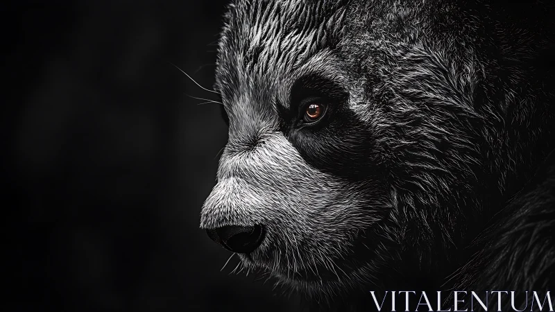 Side profile of panda head in monochrome close-up view.