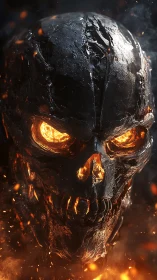 Molten fire skull emerging from glowing embers in darkness.