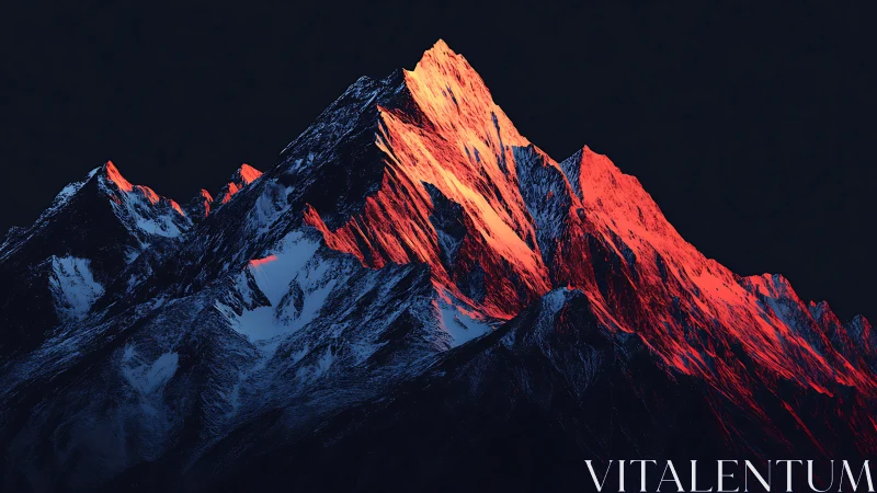 Mountain peak rendered in high contrast red and blue light