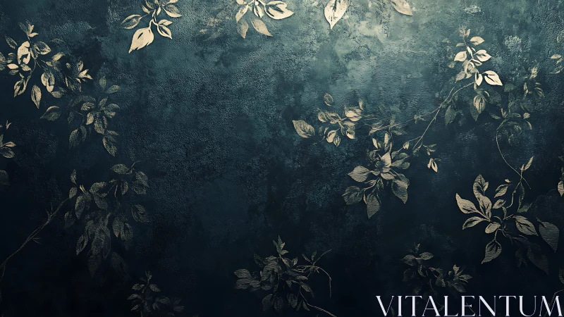 Golden vine silhouettes over deep teal textured wall.