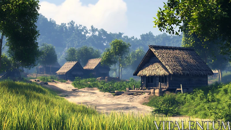 Straw-Roofed Village Nestled Where Forest Meets Pastoral Dreams