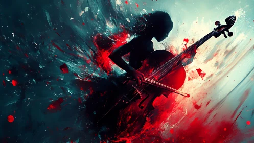 Silhouetted cellist ignites swirling oceans of sound and color