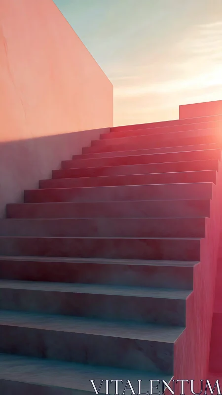 Minimalist Geometric Staircase with Warm Color Gradient.