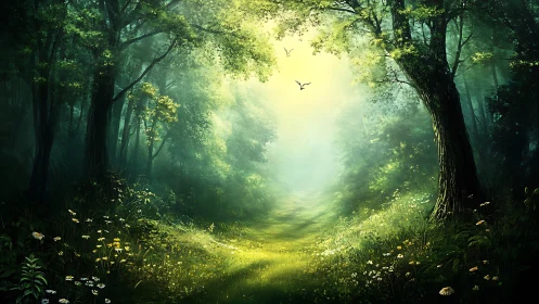 Sunlit Forest Path to Wonder.