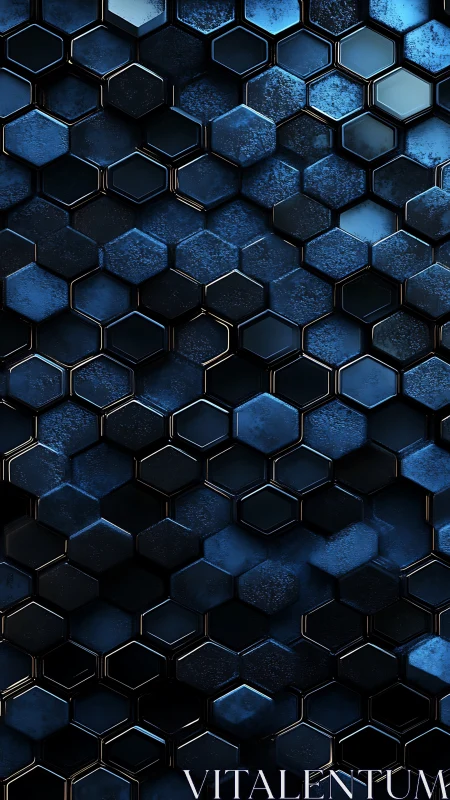 Hexagonal blue metallic grid with textured lighting pattern.
