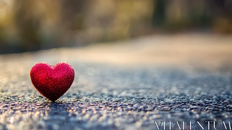 Glittered Crimson Heart on Pavement Surface.