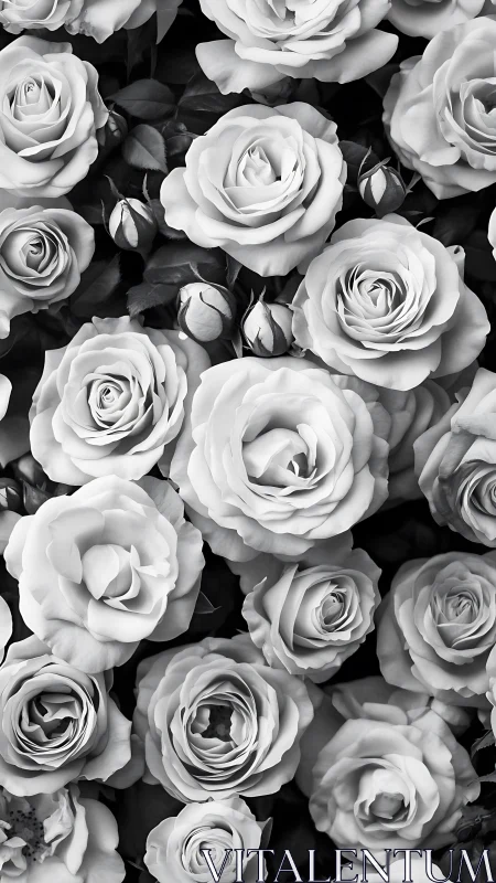 Cascading Petals Suspended: Monochrome Rose Reverie