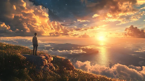 Sunrise daydream above the clouds and quiet ocean bluff.