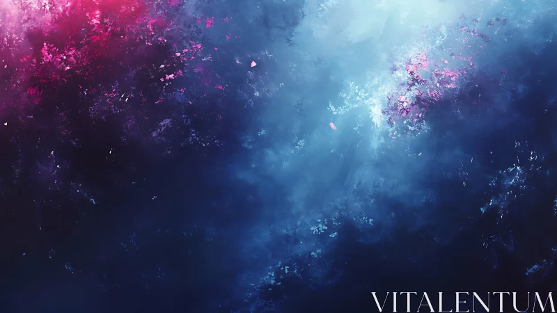 Nebula colors swirl through deep blue cosmic clouds.