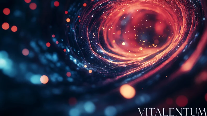 Glowing cosmic vortex swirls with luminous digital particles