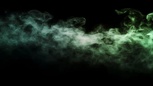 Emerald smoke drifts through darkness in a moody abstract scene