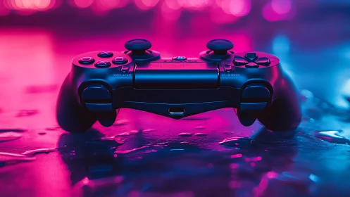 Neon Gaming Controller in Cyberpunk Studio Lighting Setup.