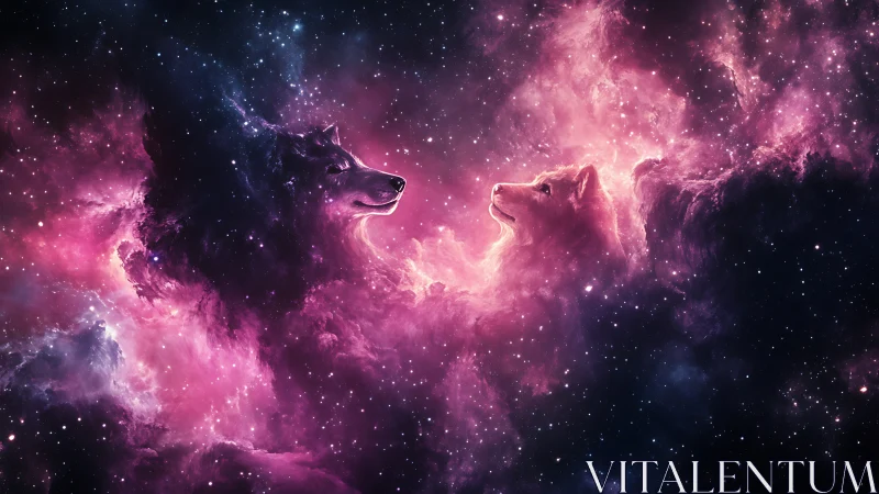 Canine nebula forms with two dog profiles in deep space.