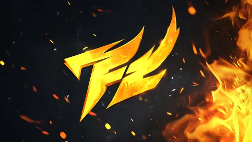 Stylized yellow emblem rendered with fiery elements against black background.