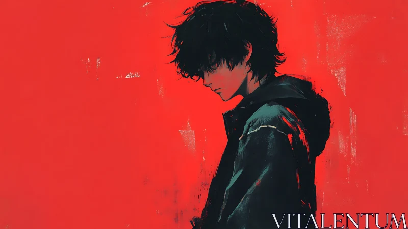 Digital painting profile study with stark red negative space.