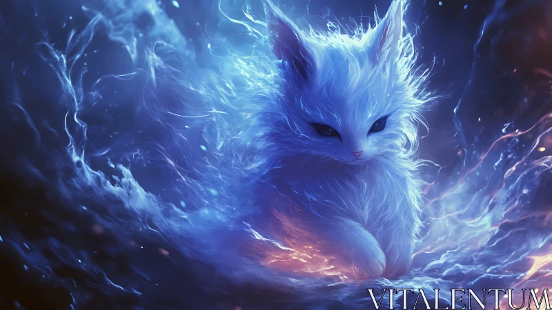 Starlit spirit kitten curls inside a swirling cosmic tide