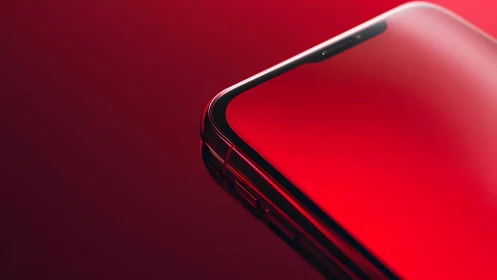 Sleek smartphone close-up on red background, modern minimalist style.