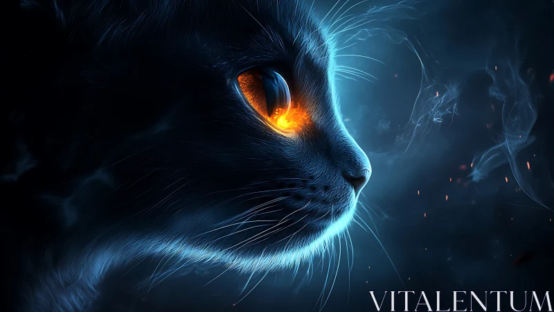 Mystical Cat with Glowing Golden Eyes.