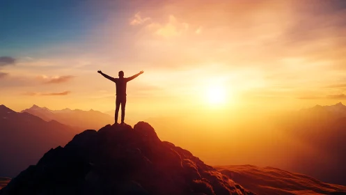 Sunrise summit soul stretching wide above burning sky.