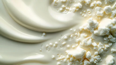 Curdled cream surface captures smooth swirls and crumbled solids