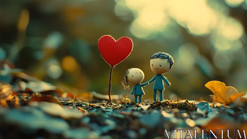 Two Children Hold a Red Heart Together in Nature's Embrace
