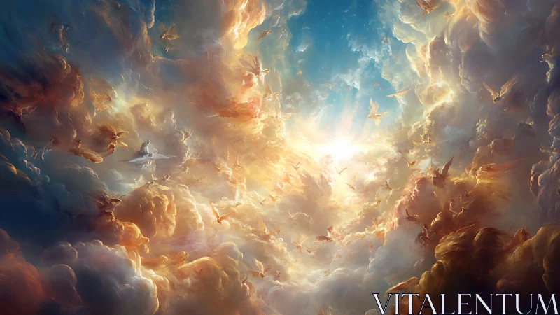 Radiant celestial sky opens with swirling golden clouds
