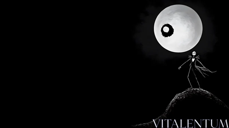 Moonlit skeleton dreamer atop a lonely midnight hilltop.