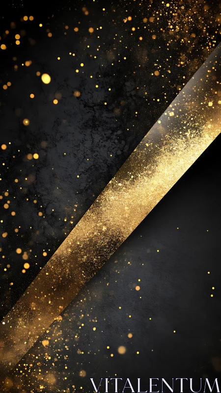 Diagonal black background with gold glitter ribbon design.