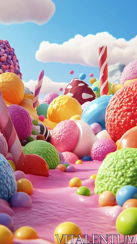 Candy Landscape Dream: Giant Fruits and Oversized Sweets.