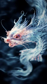 Translucent spectral dragon rendered with filament-like volumetric strands