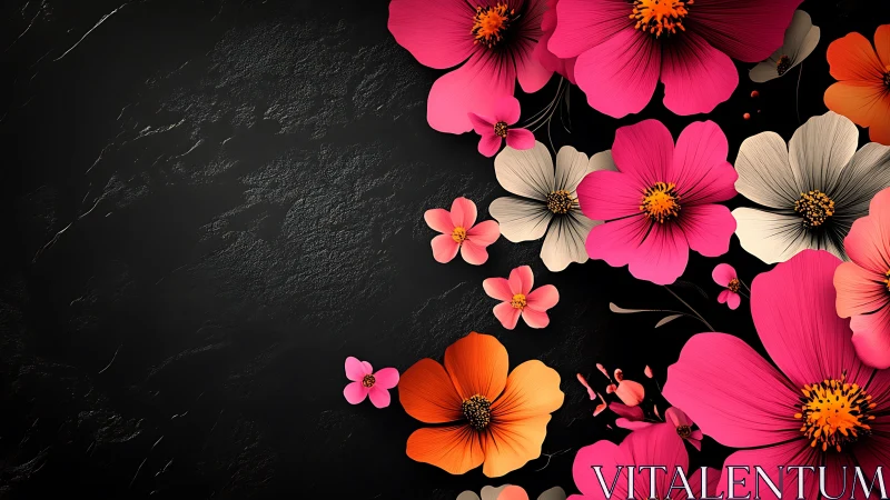 Vibrant Blooms Dance Against Moody Black Canvas.