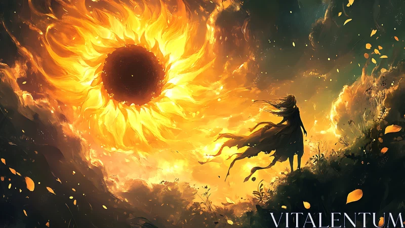 Girl of the blazing sunflower sun meets the storming sky.