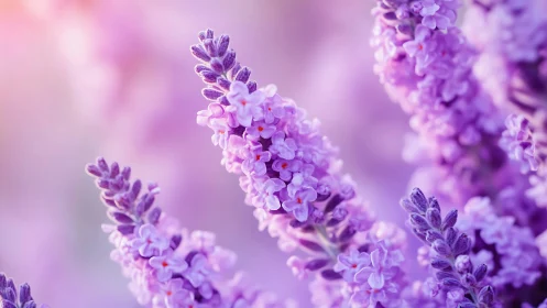 Close-up macro view of blooming purple lavender flowers.