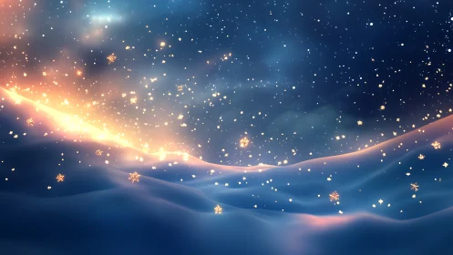 Gentle winter starlight drifting over glowing snow dunes.