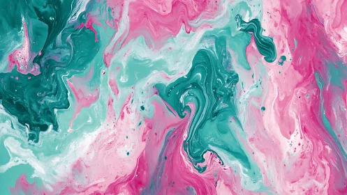 Chromatic fluid dynamics in teal and magenta pigment fields.