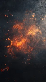 Molten orange texture on dark rough abstract background.