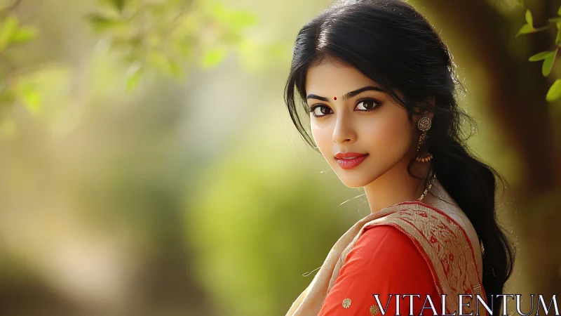Elegant Indian Woman in Traditional Attire, Soft Natural Light Portrait.