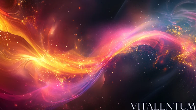 Vibrant flowing light trails across dark cosmic space.