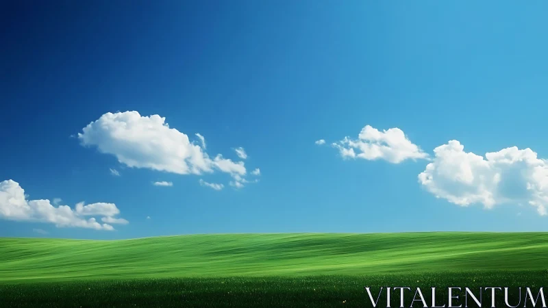 Endless green hillside under storybook blue summer sky.