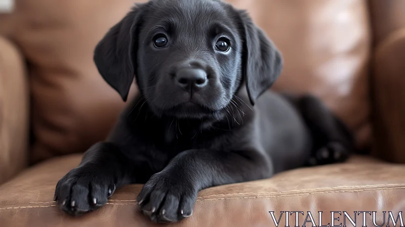 Black labrador puppy rendered in shallow depth-of-field closeup