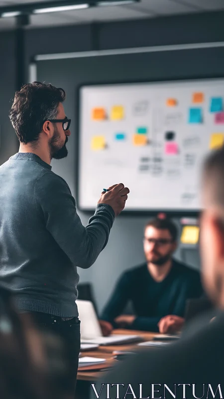 Team workshop brainstorming with sticky notes collaboration board