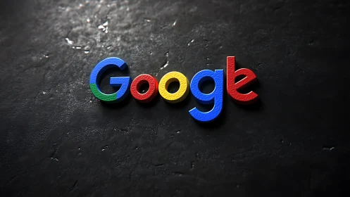 Google logo stands embossed on dark textured surface.