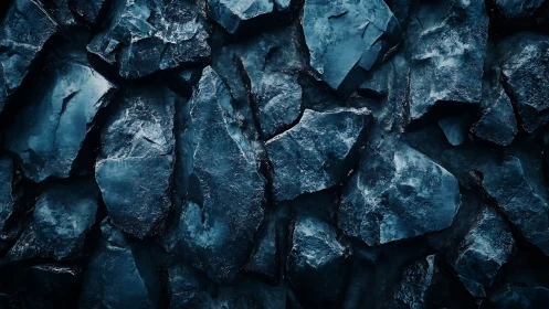 Dark fractured rock surface shows irregular angular structure