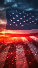 Star-spangled horizon glowing in ember-lit twilight sky.