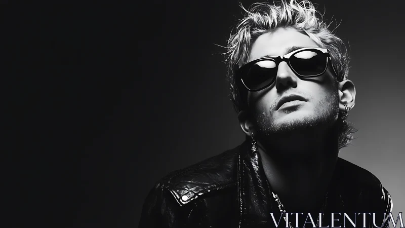 High-contrast monochrome portrait explores edgy rocker attitude