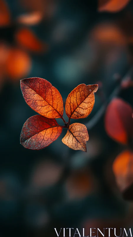 Luminous autumn leaf cluster in soft bokeh dusk glow.
